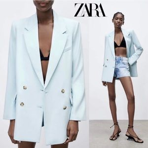 Zara Sky Blue Double Breasted Blazer